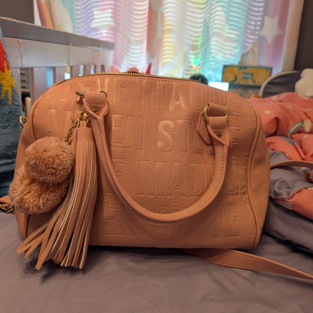 Steve Madden Blush Satchel with Tassel and Pom Poms